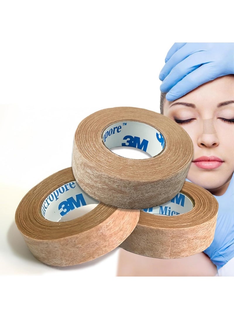 saykfoe [Upgraded] 3M Micropore Tan Surgical Tape - Hypoallergenic, Breathable, Ideal for Sensitive Skin, 0.5'' Wide, 3 Rolls for Use. Skin Color - Image 1